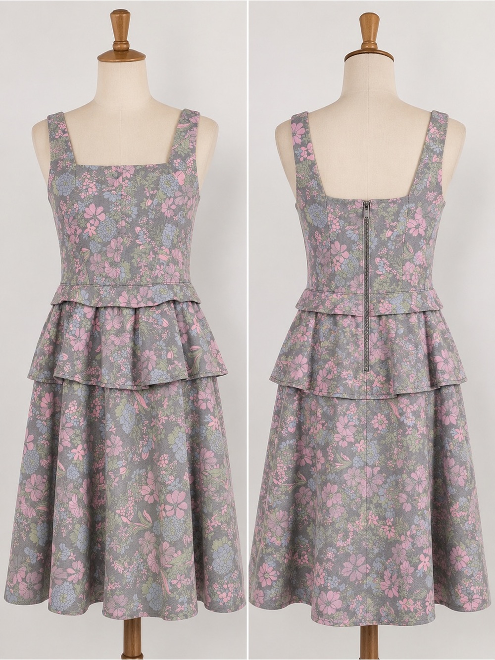 MARC BY MARC JACOBS Faded Gray Pink Floral Peplum Denim Canvas Dress

Runs small
